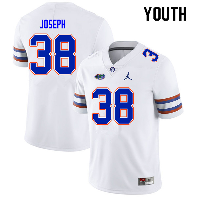 Youth #38 Carlson Joseph Florida Gators College Football Jerseys Sale-White - Click Image to Close